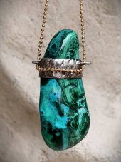Autorský cínovaný náhrdelník -  Chryzokol s Malachitem Ufon 1 S0899