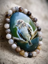 Autorská skleněná brož - Vrabec S0894