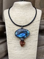 Autorský cínový náhrdelník - Labradorit,  Aragonit S0977