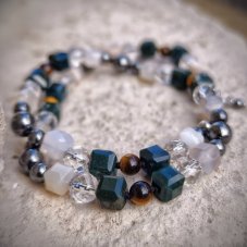 Náhrdelník minerální - Achát, Křišťál, Tygří oko S0840