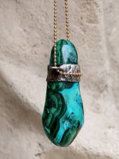 Autorský cínovaný náhrdelník -  Chryzokol s Malachitem Ufon 1 S0899