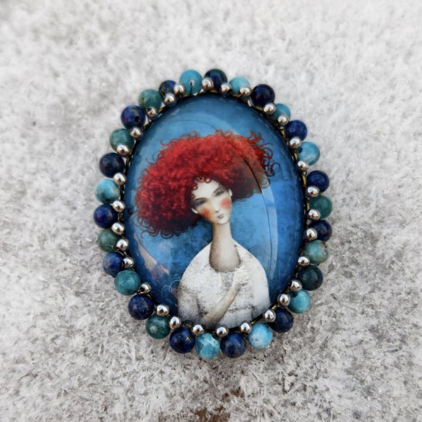 Autorská sklenená brošňa - Tizianove vlasy S0645