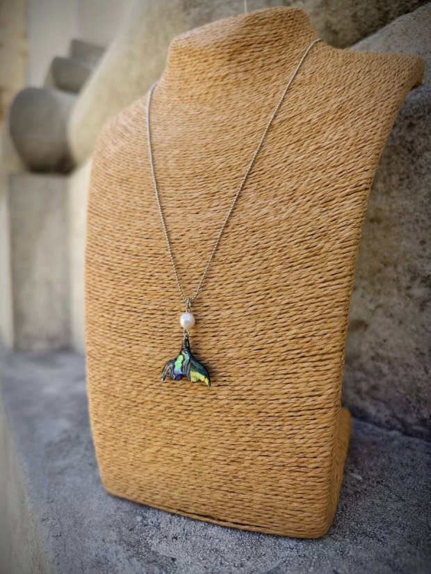 Náhrdelník perlový - Říční perla a Paua mušle  S0812