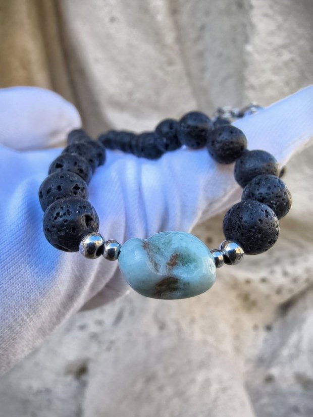 Náhrdelník minerální - Láva a Larimar S0629