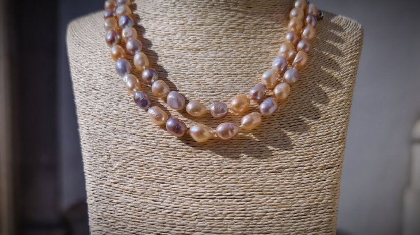 Dvojradový perlový náhrdelník - Riečna perla dvoch farieb S0822