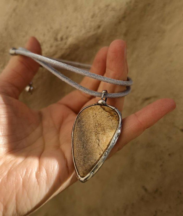 Autorský cínovaný náhrdelník - Jaspis obrázkový S0471