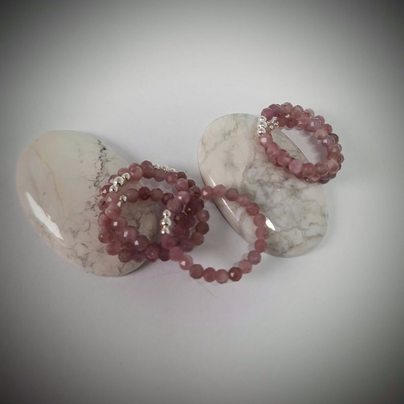 Prsten na gumičce - Turmalín růžový se stříbrem S0351