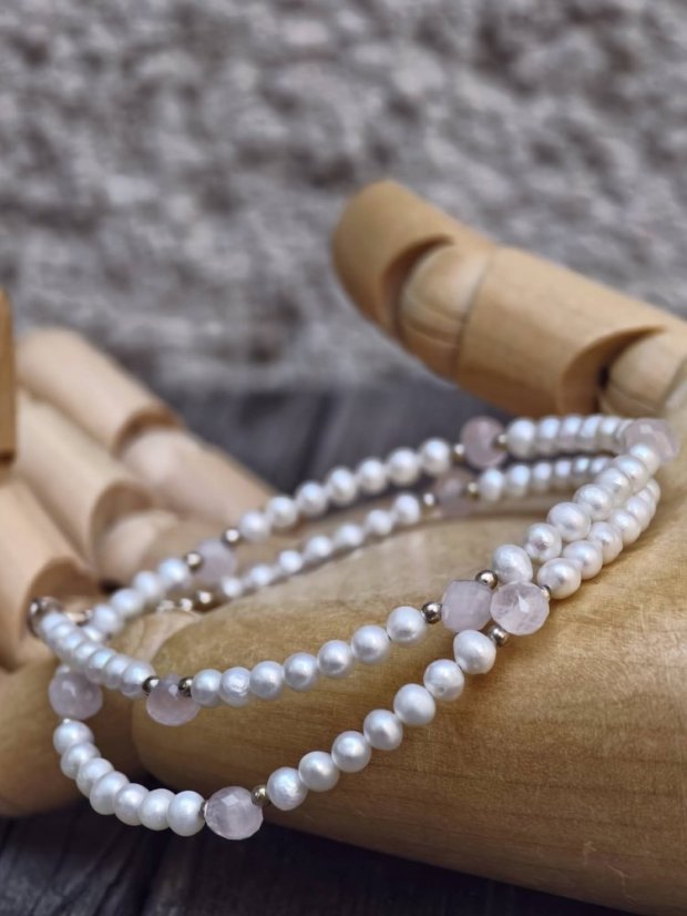 Náhrdelník perlový - Perla a Růženín 5 mm S0993