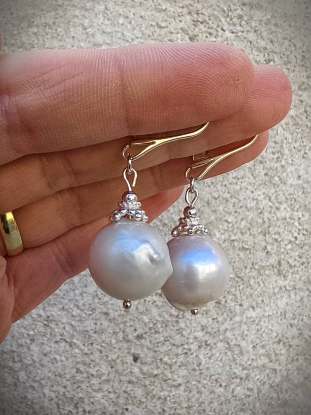 Náušnice perlové  - Říční barokní perla S0808