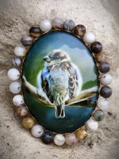 Autorská skleněná brož - Vrabec S0894