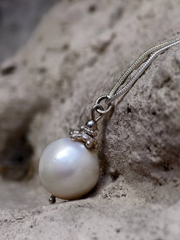 Náhrdelník perlový - Perla barokní  bílá 15 mm  S0807