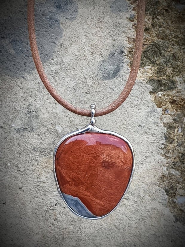 Autorský cínovaný náhrdelník - Jaspis brekciový S0797