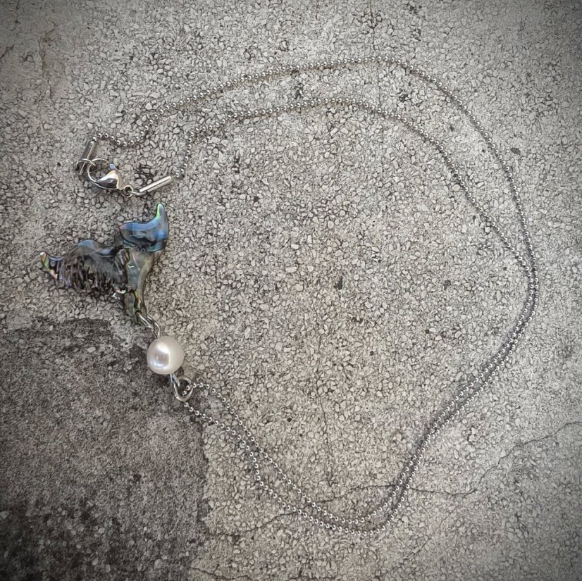 Náhrdelník perlový - Říční perla a Paua mušle  S0812