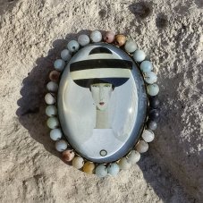 Autorská skleněná brož - Pruhovaný klobouk S0842