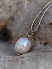 Náhrdelník perlový - Perla ve stříbře 13 x 10 mm S0809