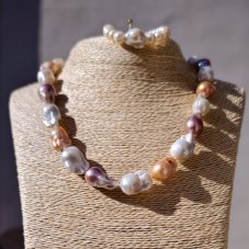Náhrdelník perlový - Jedinečná barokní perla tři barvy 2 cm + dárek  S0820