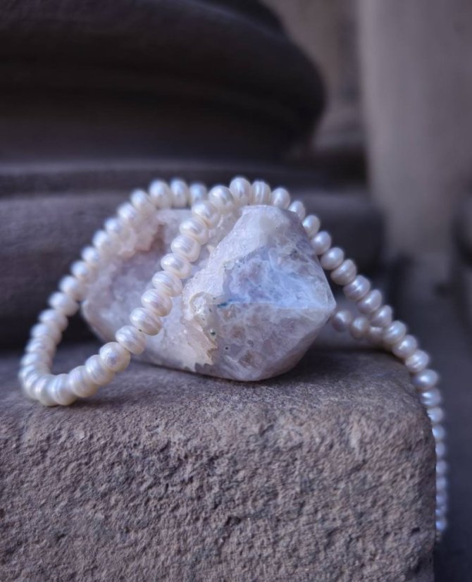 Náhrdelník perlový - Říční perla bílá 0,8 cm S0821