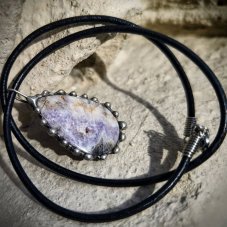 Autorský cínový náhrdelník - Ametyst kvapka S0661