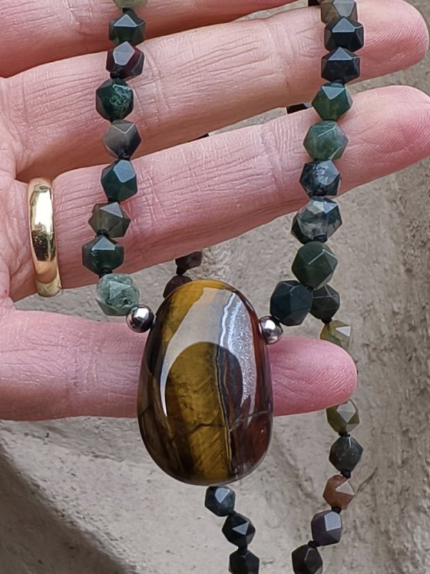 Náhrdelník minerální - Tygří oko a Achát S0853