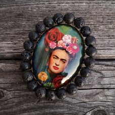 Autorská skleněná brož - Frida S0831