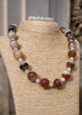 Náhrdelník minerál - Achát a měsíční kámen S0845