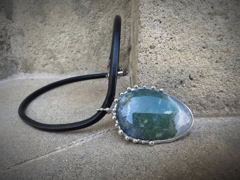 Autorský cínový náhrdelník - Achát S0796