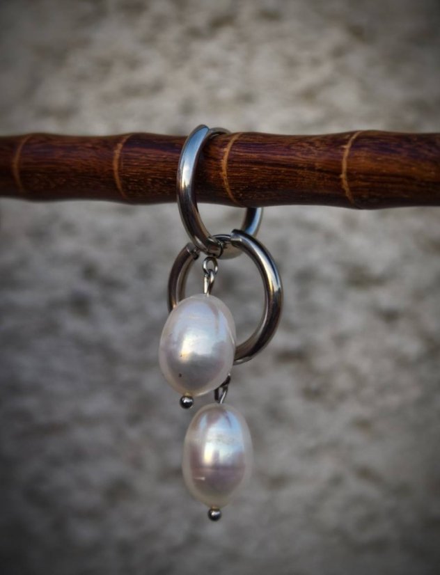 Náušnice - Říční perla v kruhu S0675