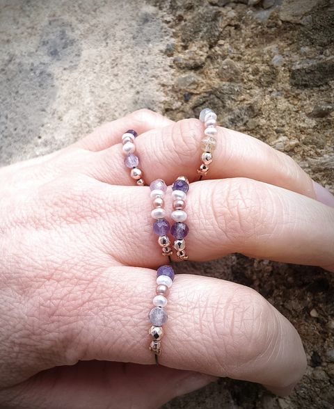 Prsten na lanku - Říční perla, Fluorit, Hematit S0176