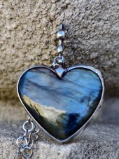 Autorský cínový náhrdelník - Labradorit srdce S0933