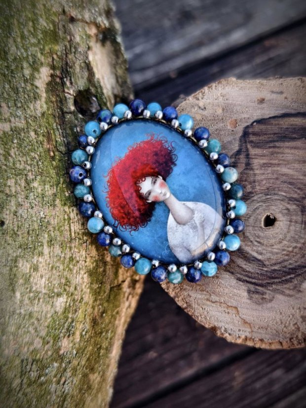 Autorská sklenená brošňa - Tizianove vlasy S0645