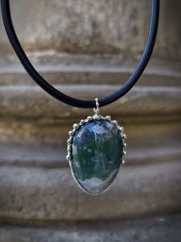 Autorský cínový náhrdelník - Achát S0796