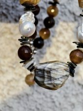 Náhrdelník minerální - Acháty a Perly S0839