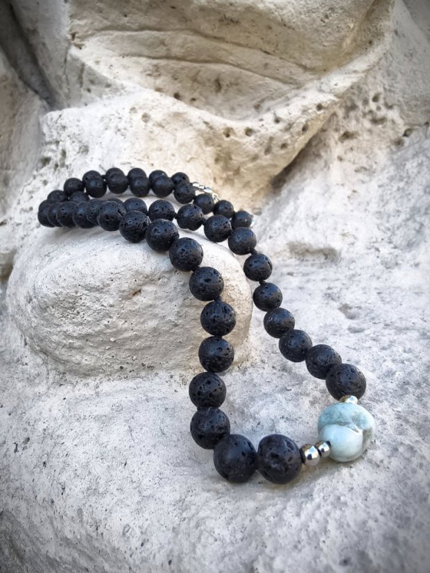 Náhrdelník minerální - Láva a Larimar S0629