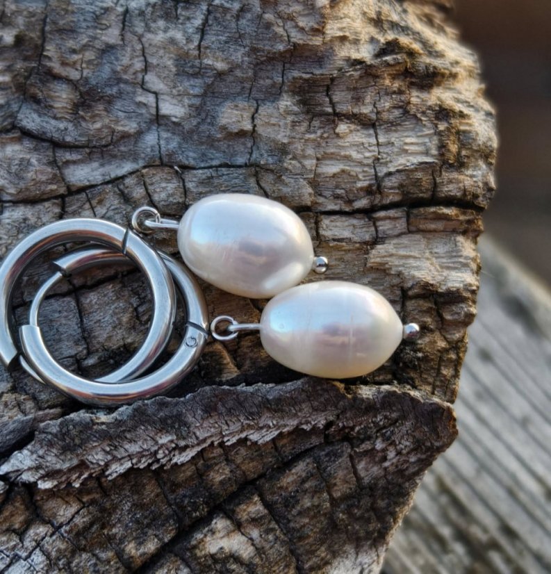 Náušnice - Říční perla v kruhu S0675