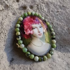 Autorská sklenená brošňa - Ruže a perly S0844