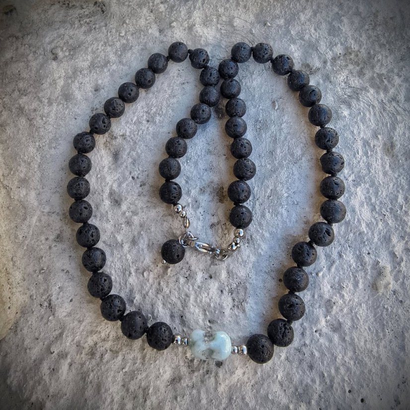 Náhrdelník minerální - Láva a Larimar S0629