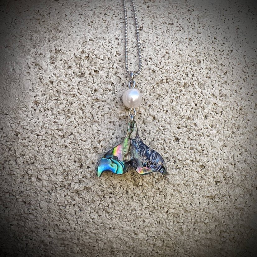 Náhrdelník perlový - Říční perla a Paua mušle  S0812