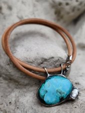 Autorský cínovaný náhrdelník -  Chryzokol s Malachitem - Ufon 2 S0901