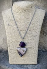 Autorský cínový náhrdelník - Opál a Ametyst S0941