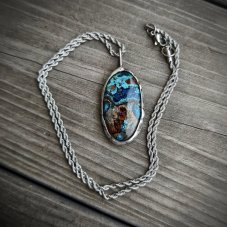 Autorský cínovaný náhrdelník - Chryzokol S0751