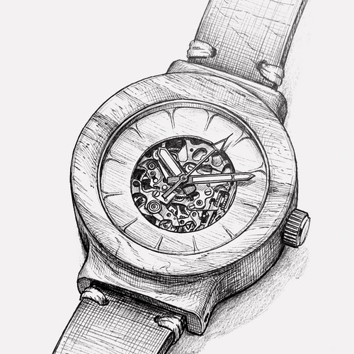 Skica českých dřevěných hodinek Scala Automat – ruční výroba Katyba