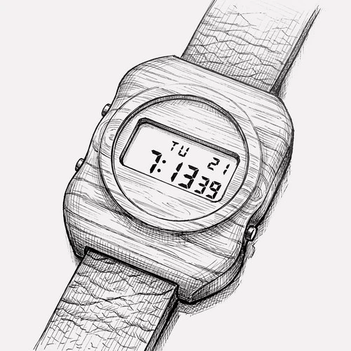 Skica českých drevených hodiniek Universum – digitálne, ručná výroba Katyba