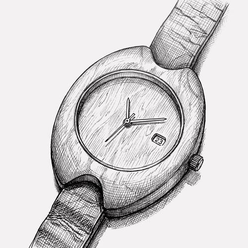 Skica českých drevených hodiniek Rio – quartz, ručná výroba Katyba